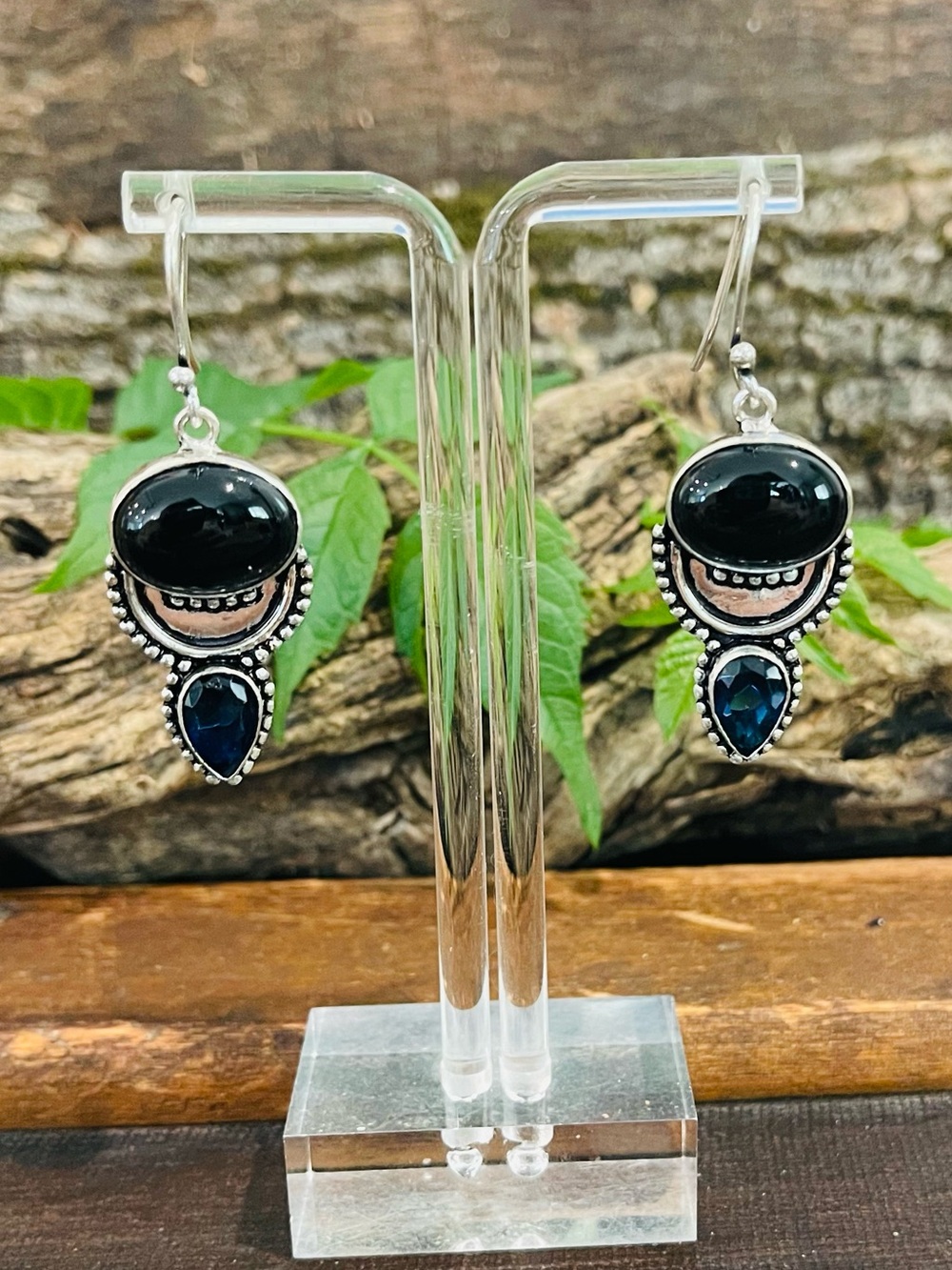 Black Onyx Tanzanite 925 Sterling Silver Earrings
